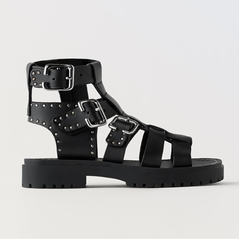Zara Black Kids Sandals with Silver Accents